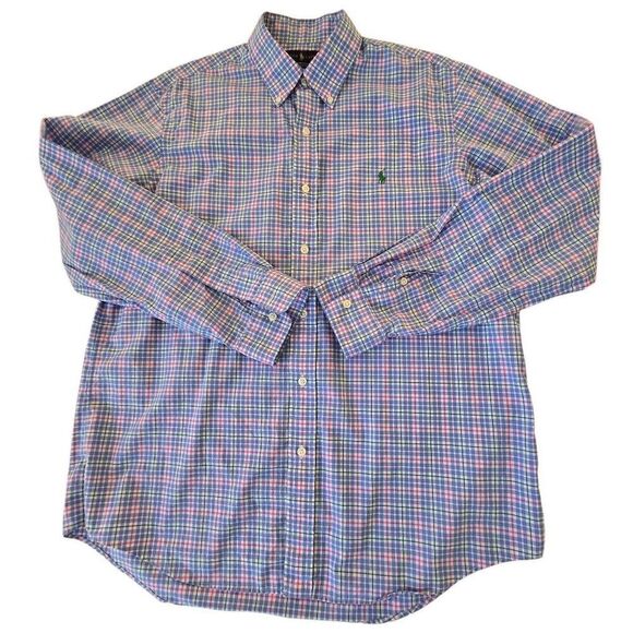 Ralph Lauren Mens Plaid Classic Fit Cotton Button Down Shirt Multicolor Large - Picture 1 of 10